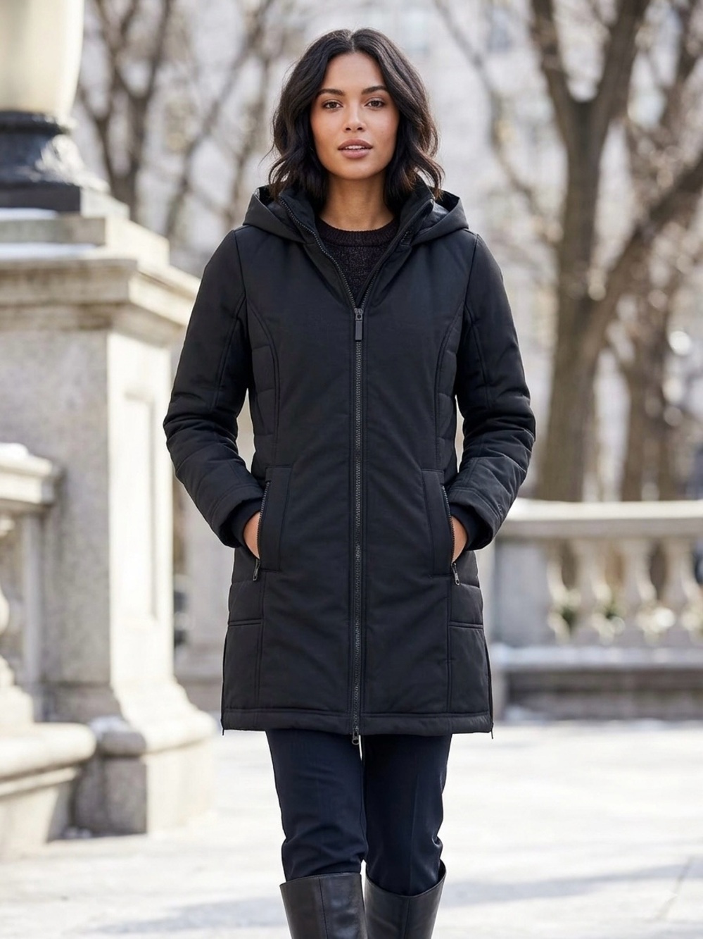 LOLE Mid-Length Softshell Winter Parka Jacket⁠ with Hood Sz XS